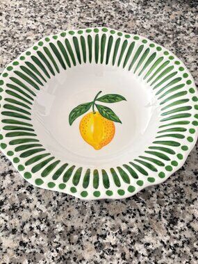 Rachel Ashwell 100% Melamine Lemon Green Cabana Stripe Pasta Bowls 9.5" Set 4